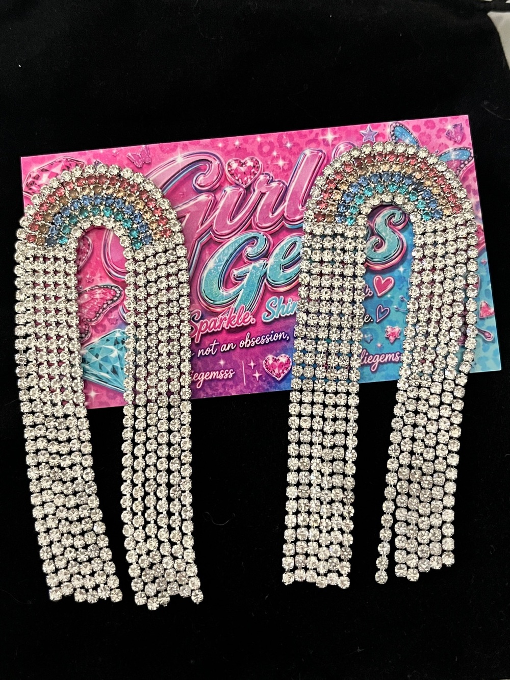 Rhinestone Rainbow Fringe Statement Earrings